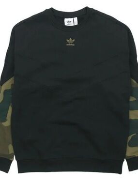 adidas Black Crewneck Sweatshirt with Olive Camo Sleeves